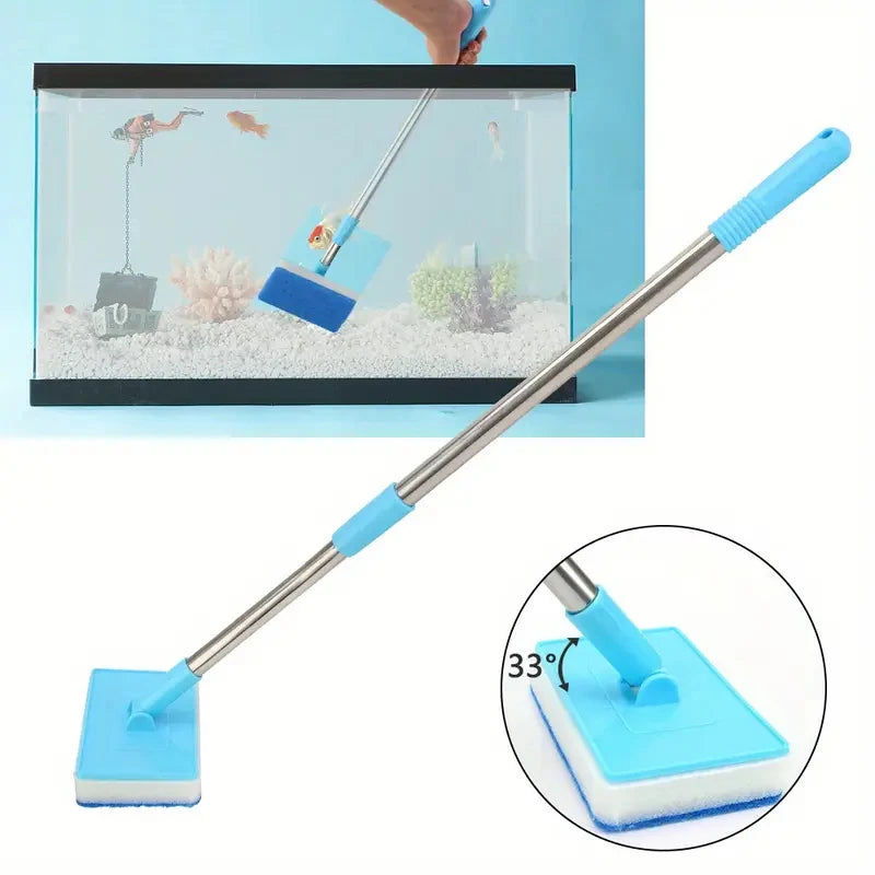Telescopic 180° Aquarium Glass Cleaner with Double-Sided Sponge