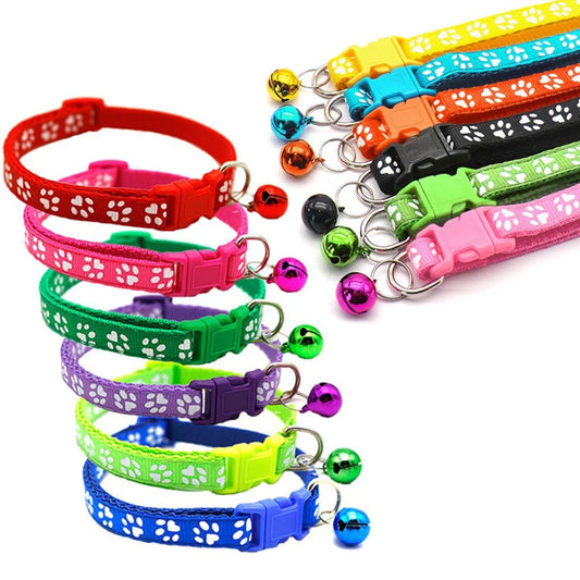 Dog Print Cat Collar with Bell - Multiple Color Options