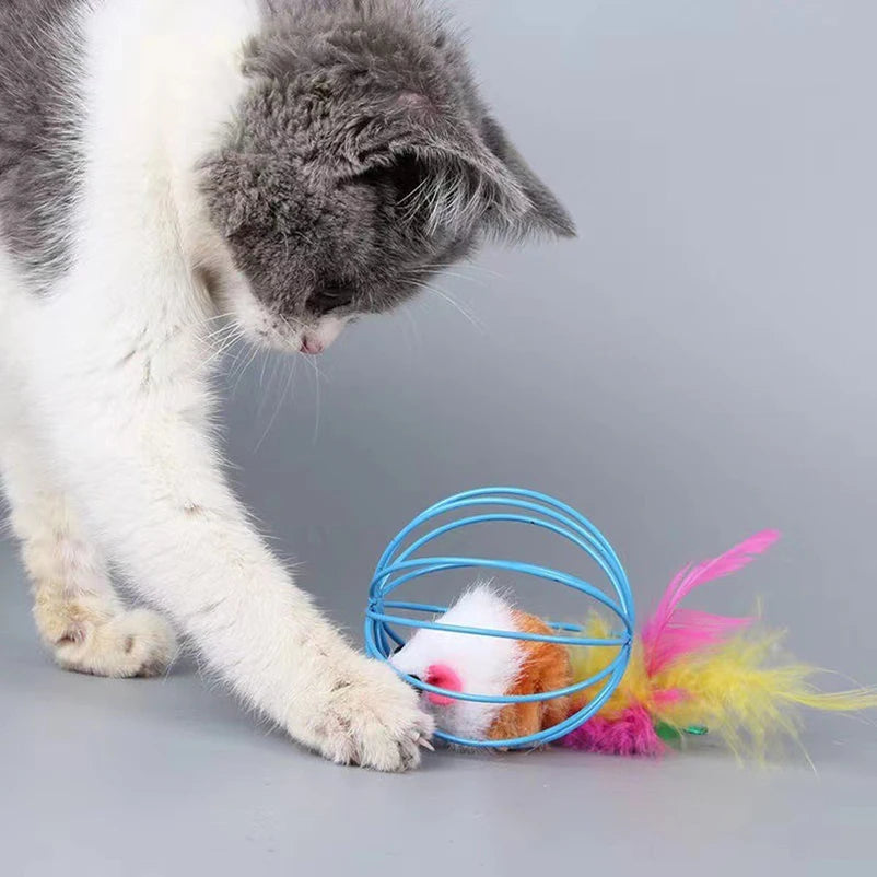 Plush Colorful Mouse Toy Ball for Cats and Kittens