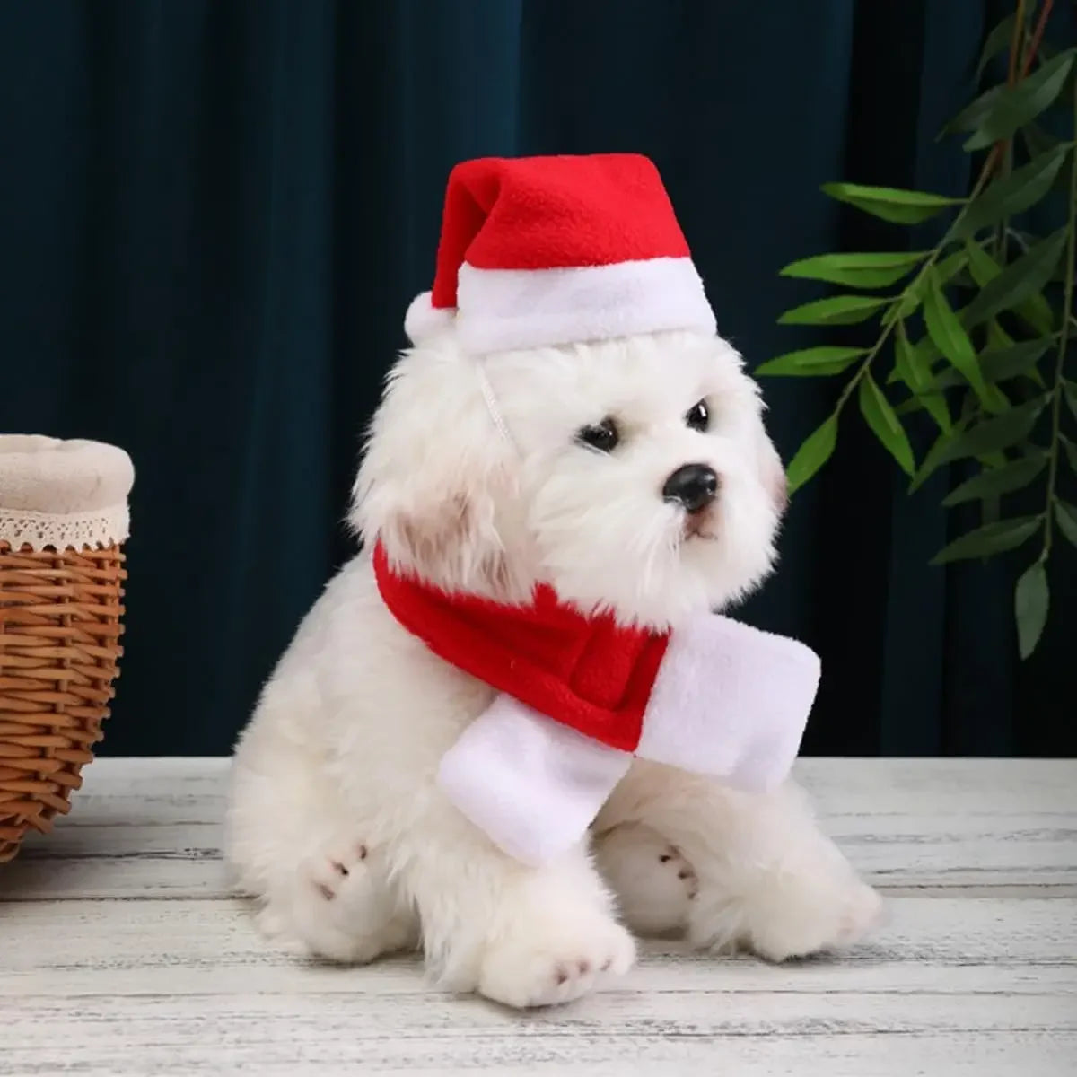 Pet Christmas Hat and Scarf Set for Cats and Small Dogs