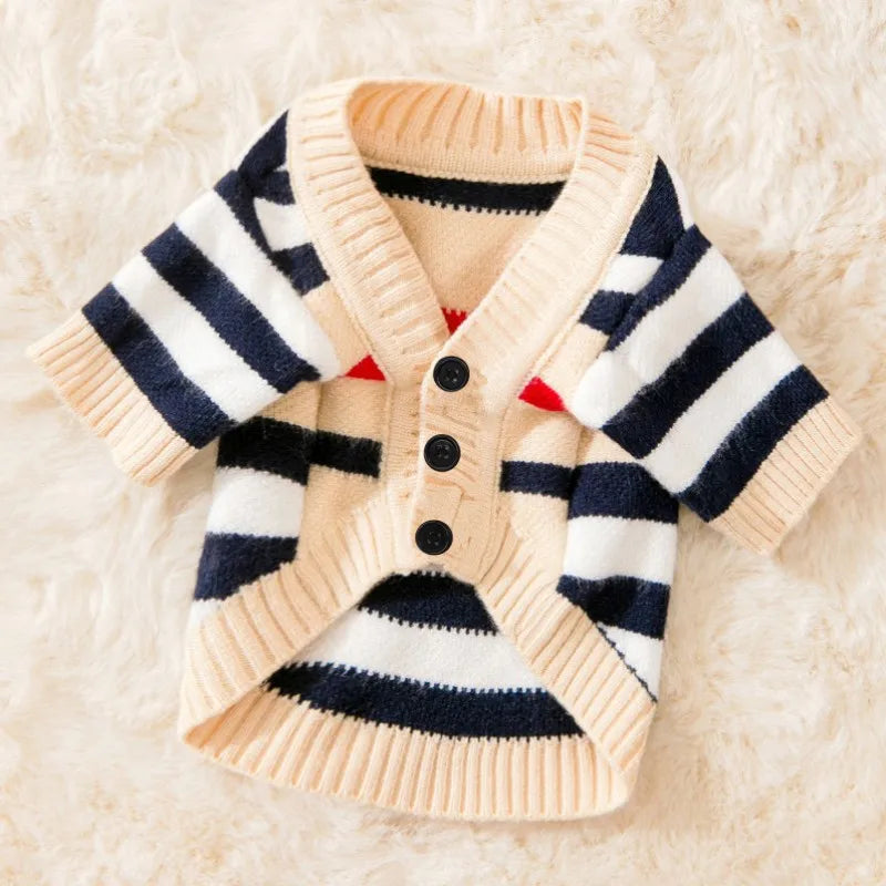 Striped Cardigan Sweater for Small Dogs and Cats