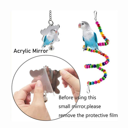 7-Piece Wooden Parrot Toy Set with Swings and Bells