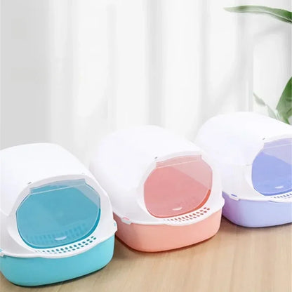 Semi-Enclosed Splashproof Cat Litter Box for Easy Cleaning