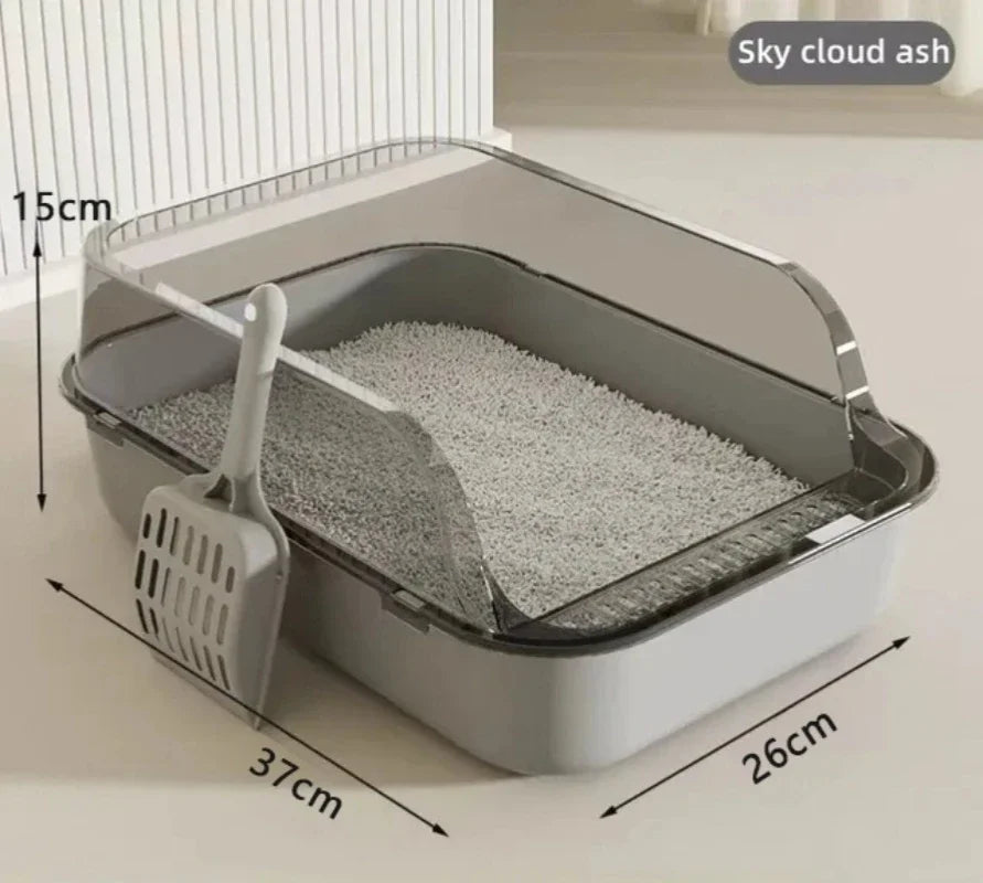 Semi-Enclosed Splashproof Cat Litter Box for Easy Cleaning