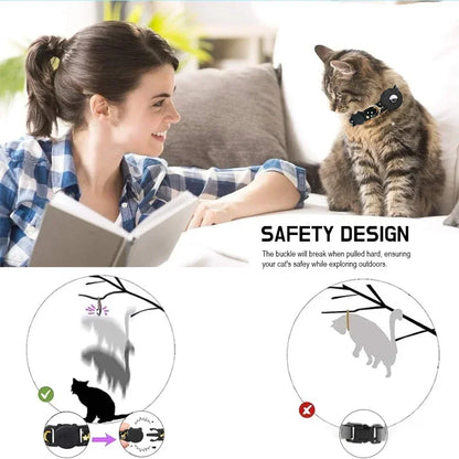 Reflective Cat Collar with Airtag Holder and Safety Breakaway