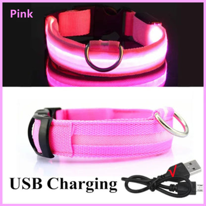 LED Glowing USB Rechargeable Pet Safety Collar for Dogs and Cats