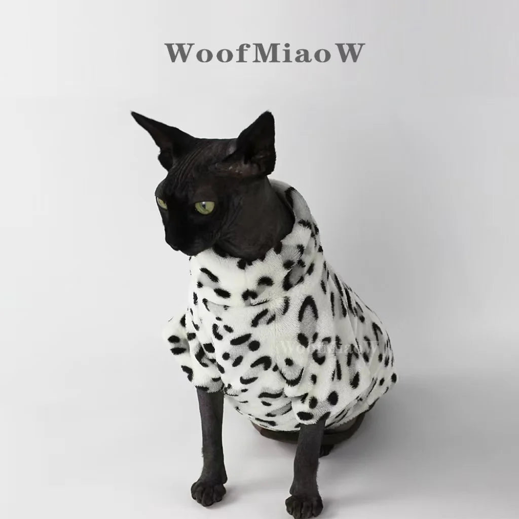 Leopard Print Winter Coat for Sphynx Cats and Kittens
