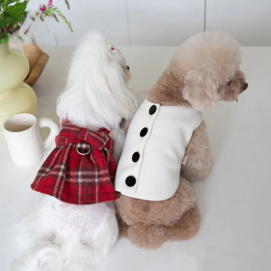 Plaid Christmas Dog Vest and Skirt for Small Pets