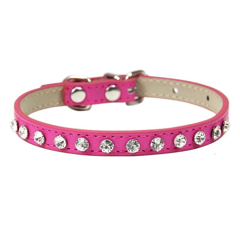 Rhinestone Cat Collar and Leather Dog Neck Strap