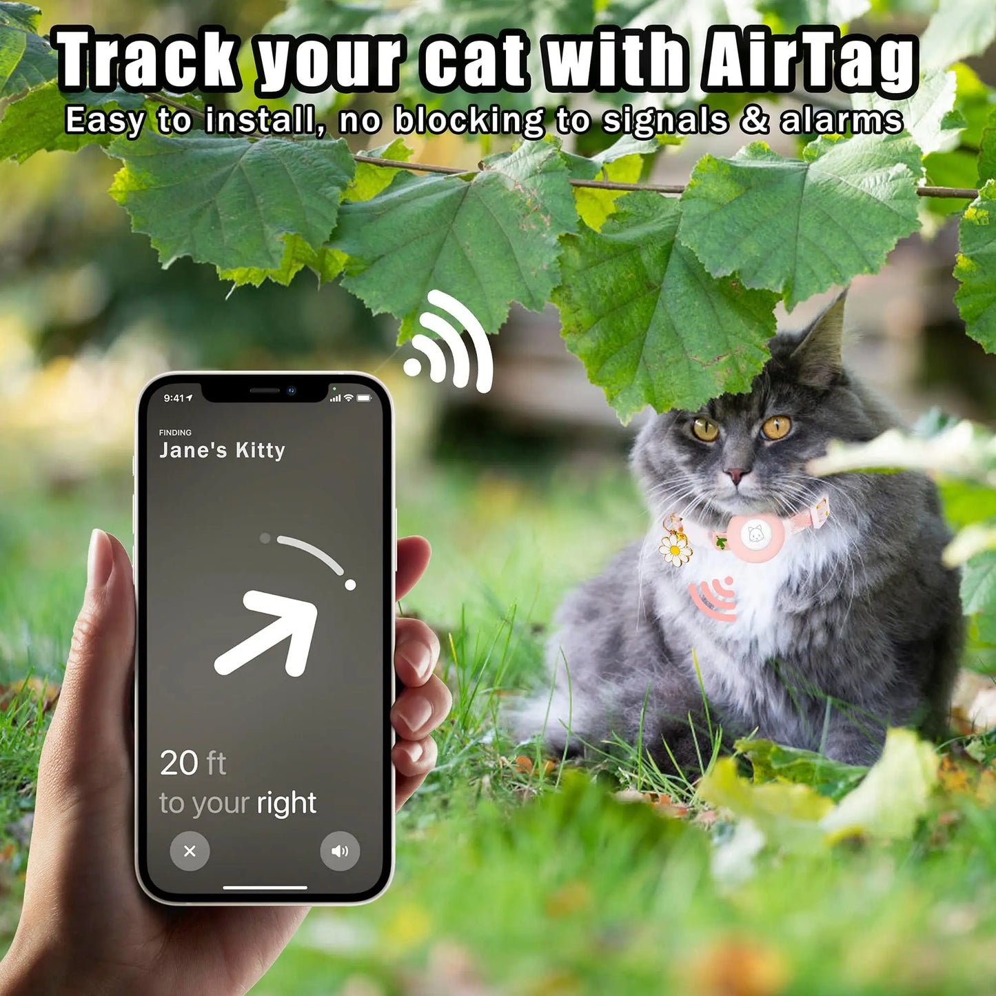 Breakaway Cat Collar with Silicone Airtag Holder & Charms