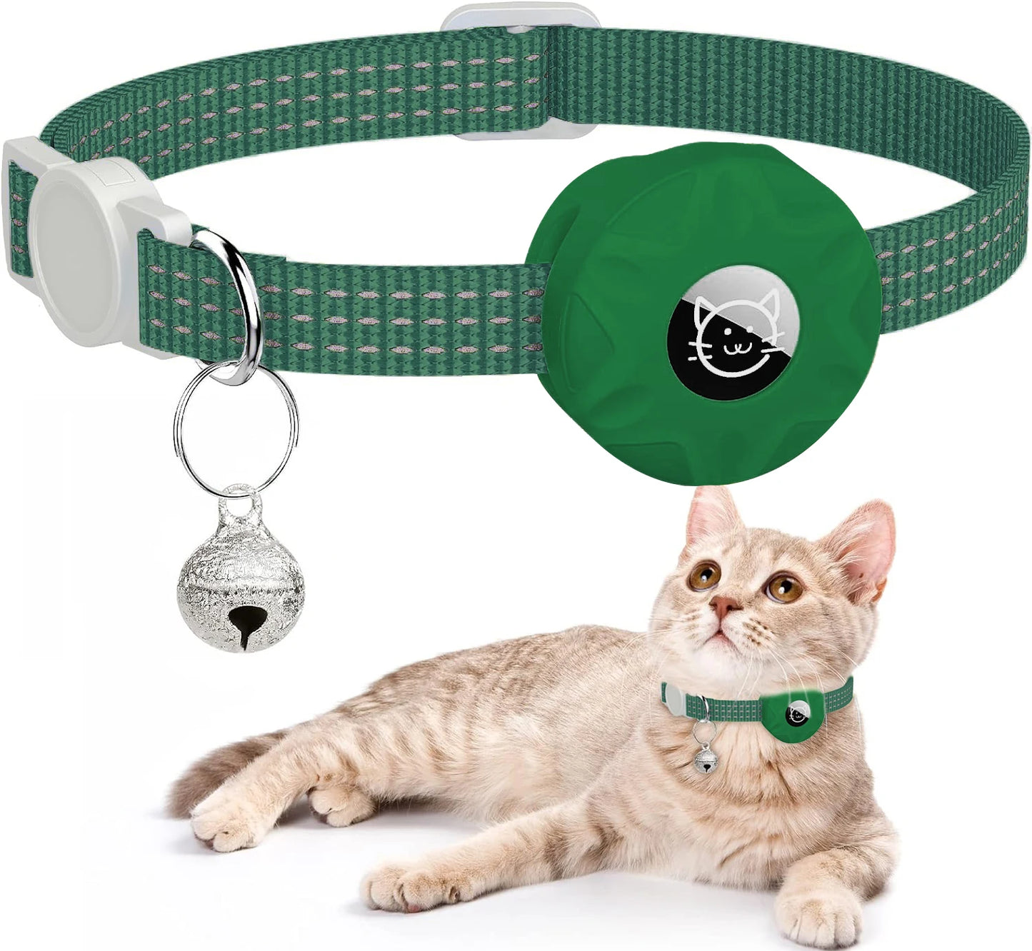 Reflective GPS Cat Collar with AirTag Holder and Bell
