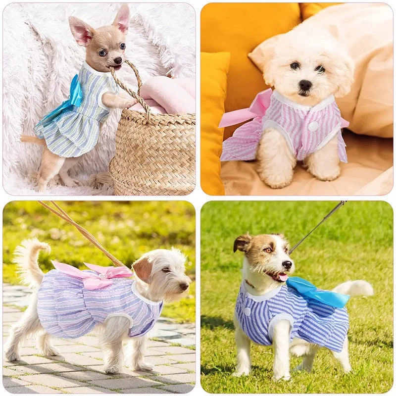 Striped Plaid Dress with Bow for Cats and Small Pets
