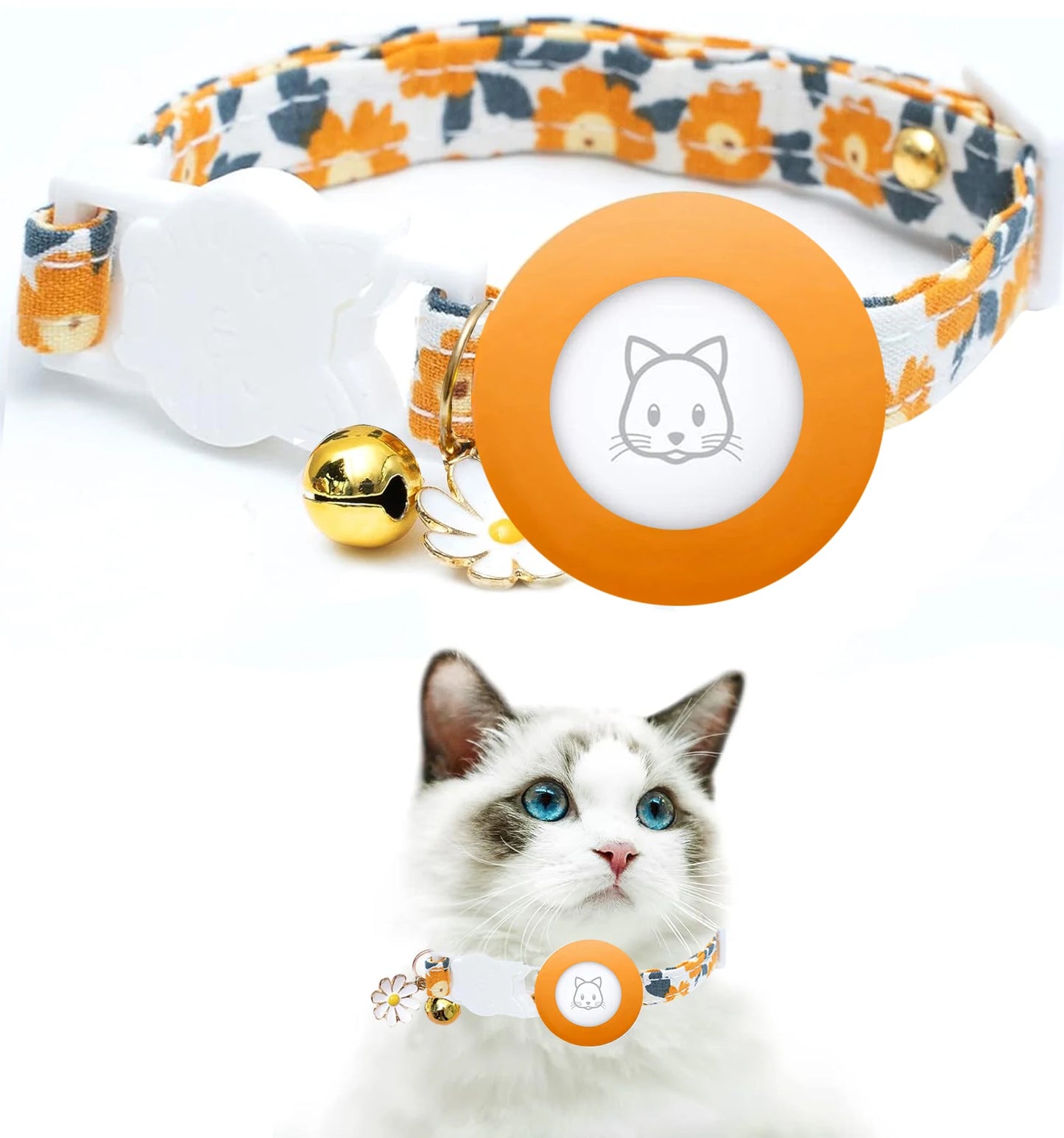 Breakaway Cat Collar with Silicone Airtag Holder & Charms