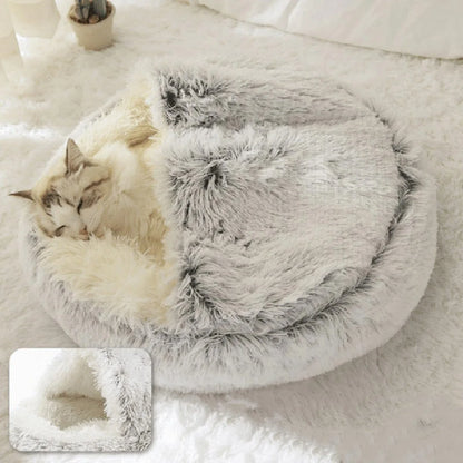 Fluffy Hooded Pet Bed for Cats and Small Dogs