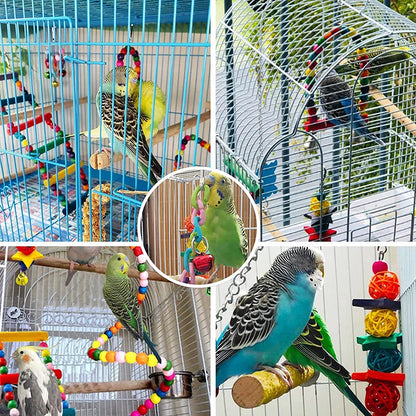 7-Piece Wooden Parrot Toy Set with Swings and Bells