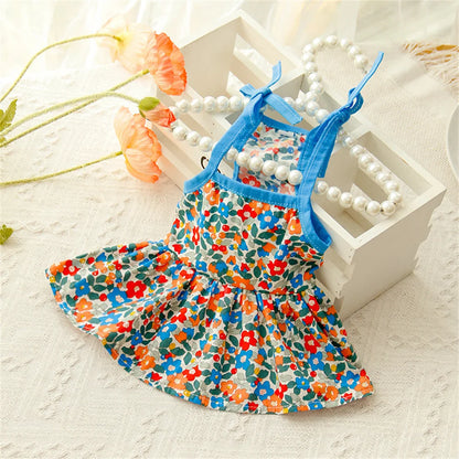 Floral Cotton Suspender Skirt for Cats and Dogs