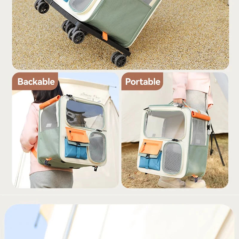 Portable Pet Trolley Backpack for Cats and Small Dogs
