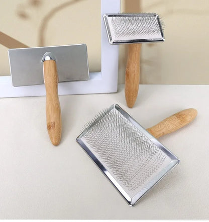 Wooden Pet Grooming Comb for Dogs and Cats with Steel Teeth