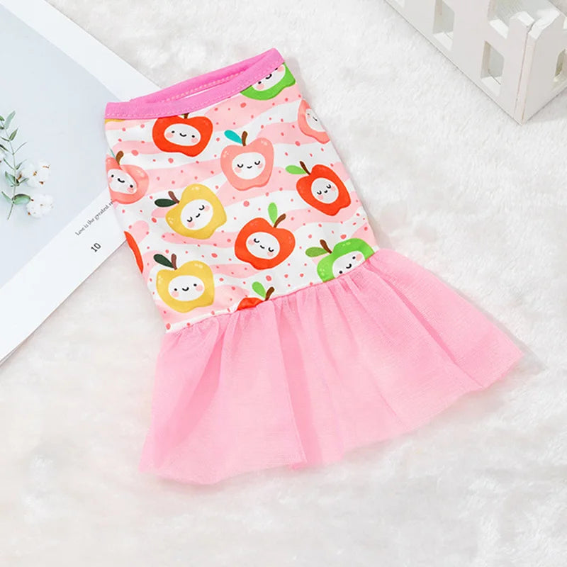 Lace Design Spring Summer Dog & Cat Dress with Mesh Skirt