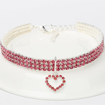 Rhinestone Pet Collar for Cats and Dogs - Adjustable Love Design