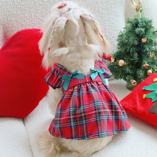 Red Plaid Dress with Bow Accents for Kids' Holiday Parties
