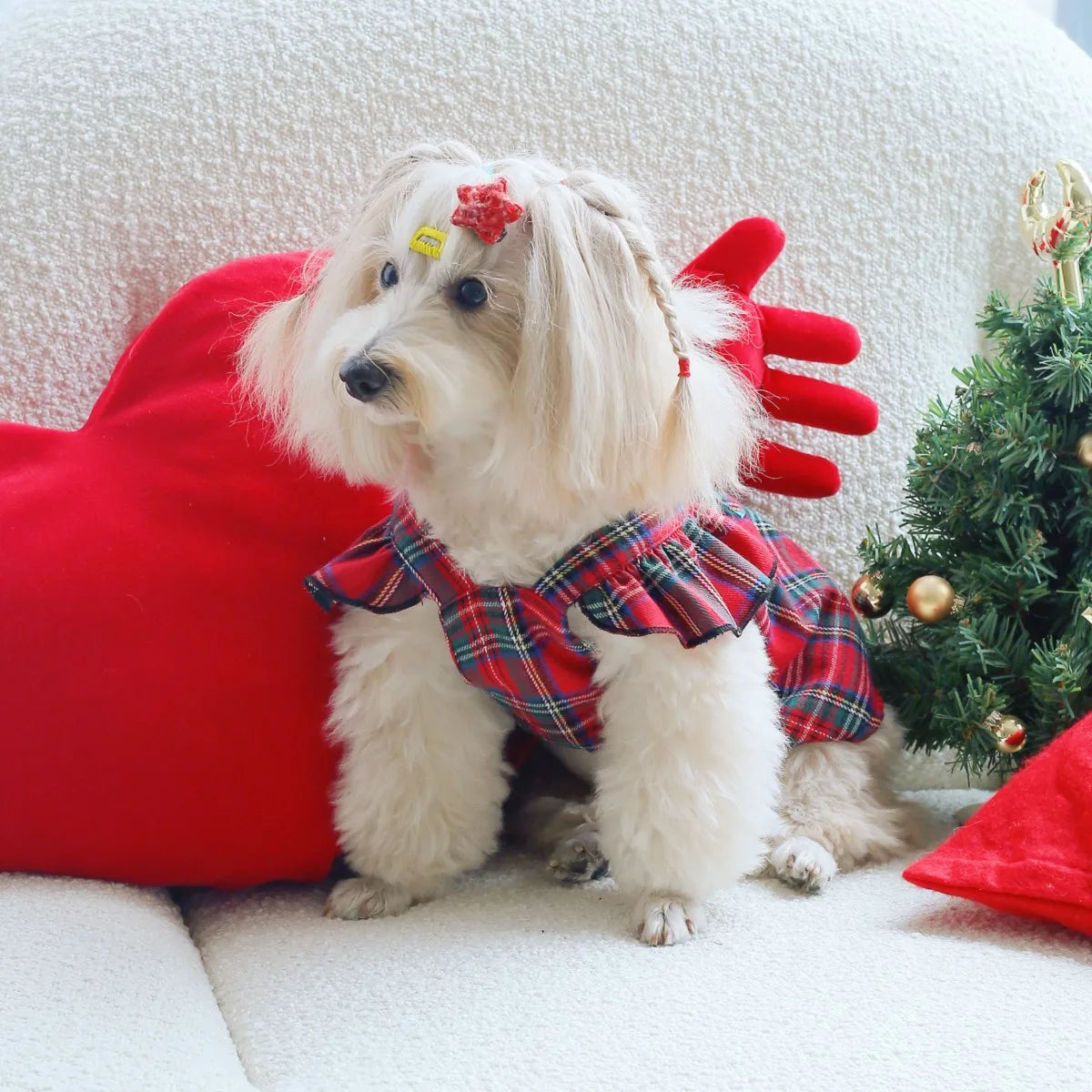 Red Plaid Dress with Bow Accents for Kids' Holiday Parties