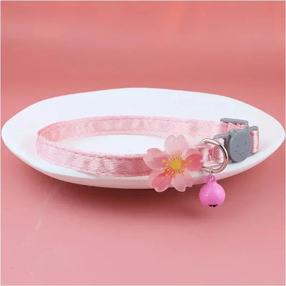Pink Lace Bow Pet Collar with Beads and Bell for Cats and Dogs