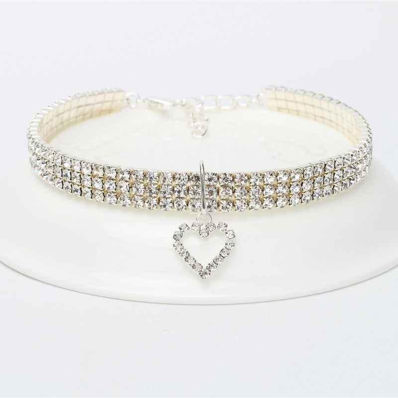 Rhinestone Pet Collar for Cats and Dogs - Adjustable Love Design