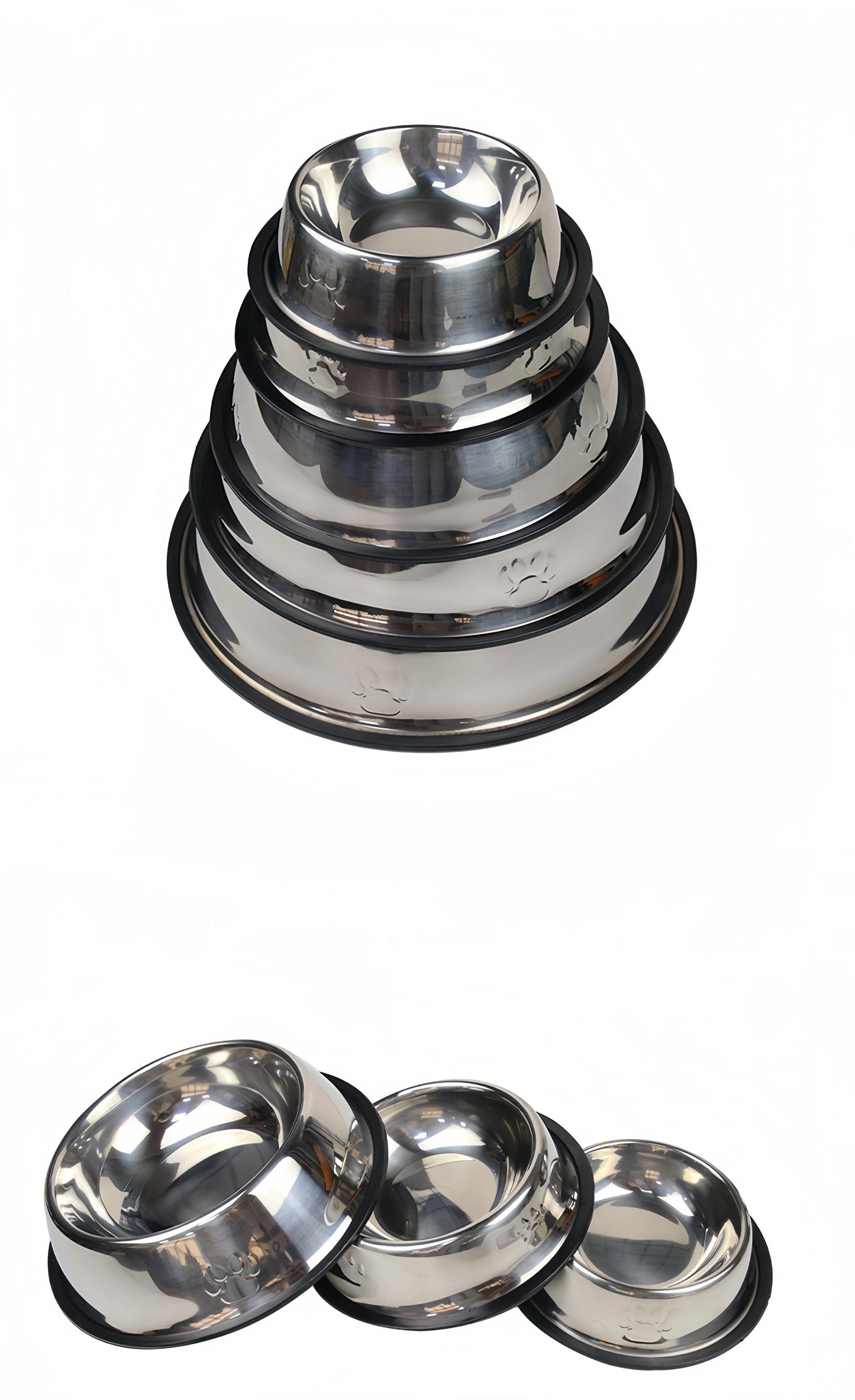 Stainless Steel Pet Feeding Bowl for Dogs and Cats - 6 Sizes