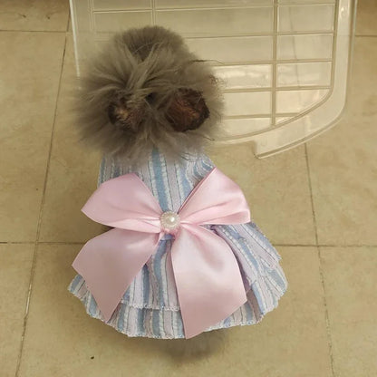 Striped Plaid Dress with Bow for Cats and Small Pets