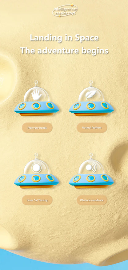Electric UFO Cat Teaser Toy with Replaceable Feather Bell