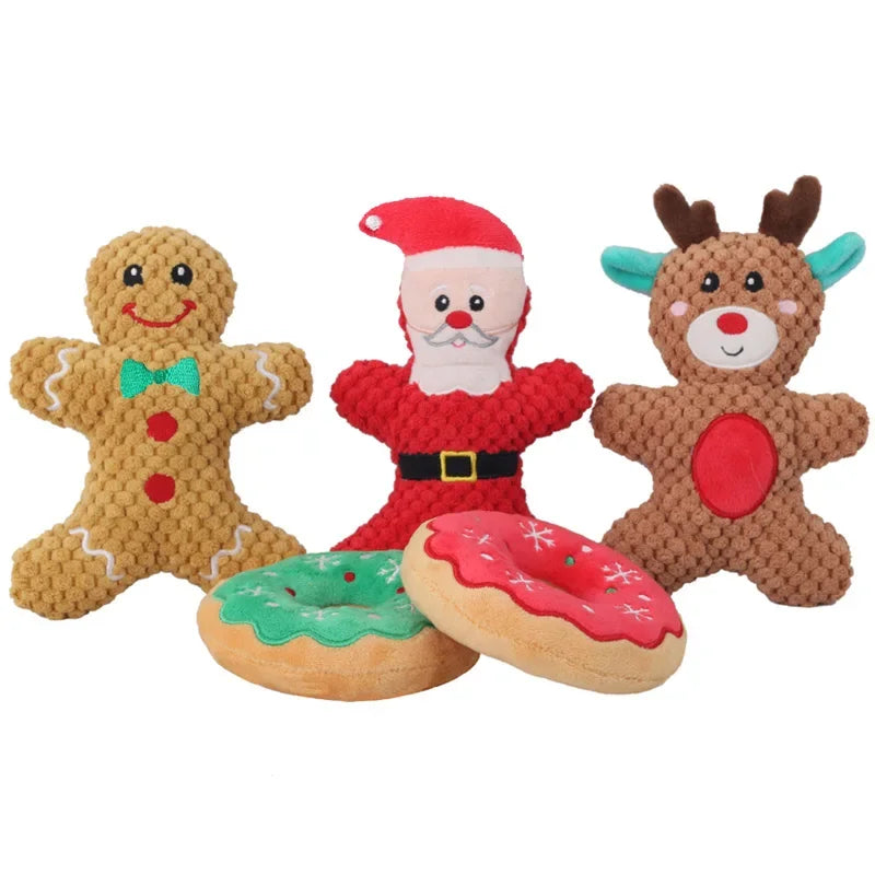 Plush Squeaky Dog Toy Set - Christmas Characters for Pets