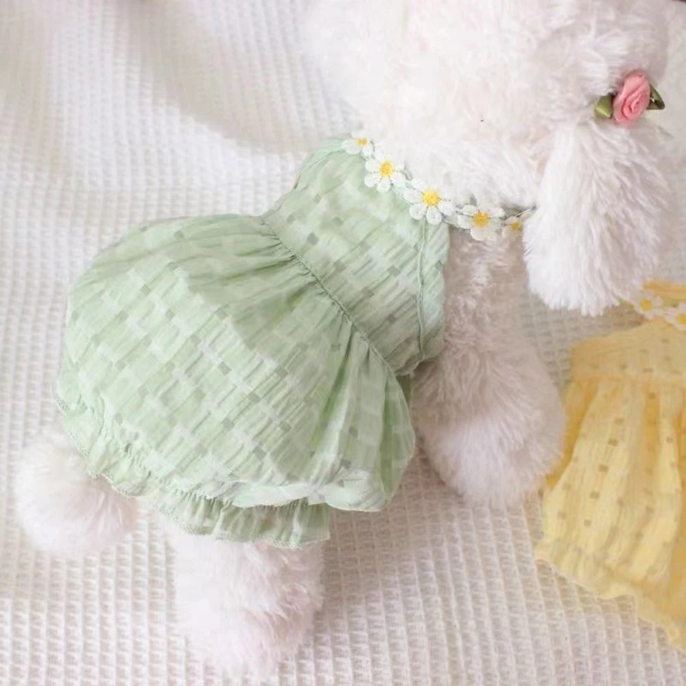 Summer Floral Cat and Small Dog Dress with Collar