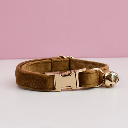 Personalized Velvet Cat Collar with Name Plate and Bow Tie