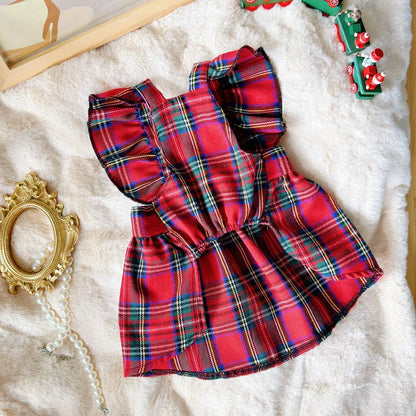 Red Plaid Dress with Bow Accents for Kids' Holiday Parties