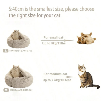 Fluffy Hooded Pet Bed for Cats and Small Dogs