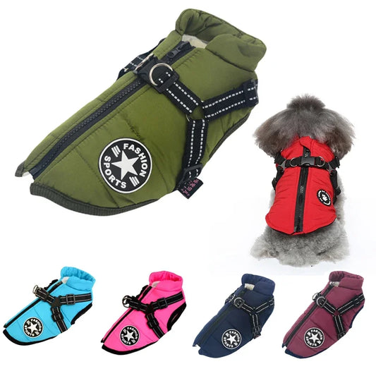 Waterproof Winter Dog Jacket with Harness for Large Breeds