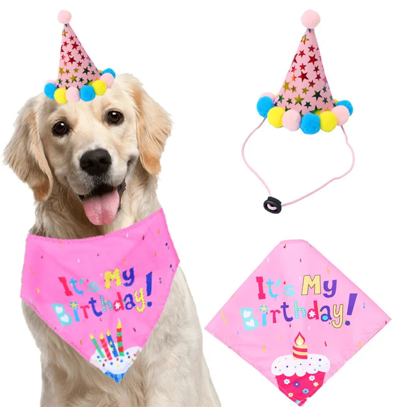 Pet Birthday Celebration Set with Bandana, Hat, and Bowtie