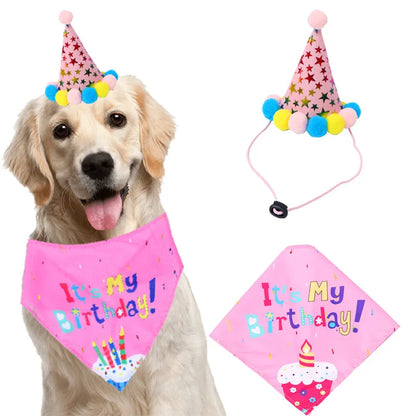 Pet Birthday Celebration Set with Bandana, Hat, and Bowtie