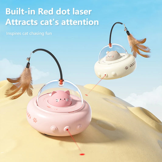Electric UFO Cat Teaser Toy with Replaceable Feather Bell