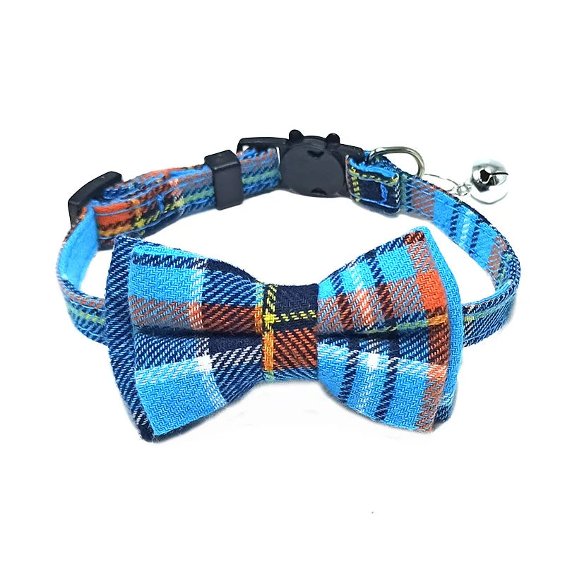 Plaid Christmas Cat Collar with Bow Tie and Bell