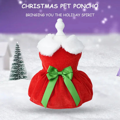Red Christmas Dog Dress with Bow Skirt for Winter Wear