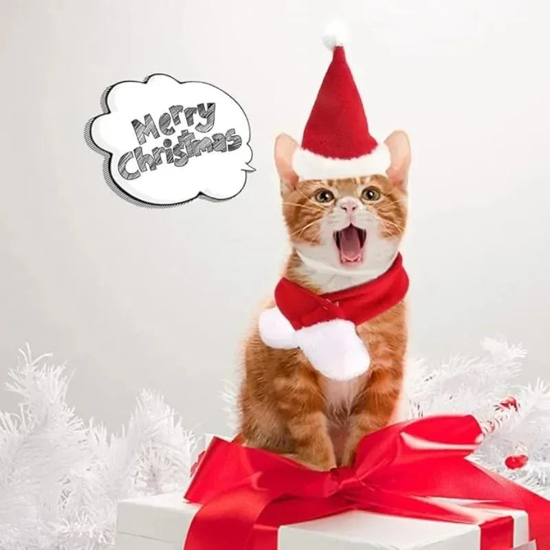 Pet Christmas Hat and Scarf Set for Cats and Small Dogs