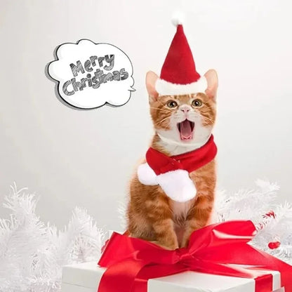 Pet Christmas Hat and Scarf Set for Cats and Small Dogs