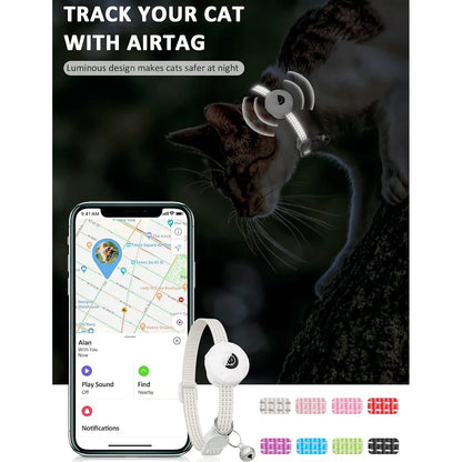 Reflective GPS Cat Collar with AirTag Holder and Bell