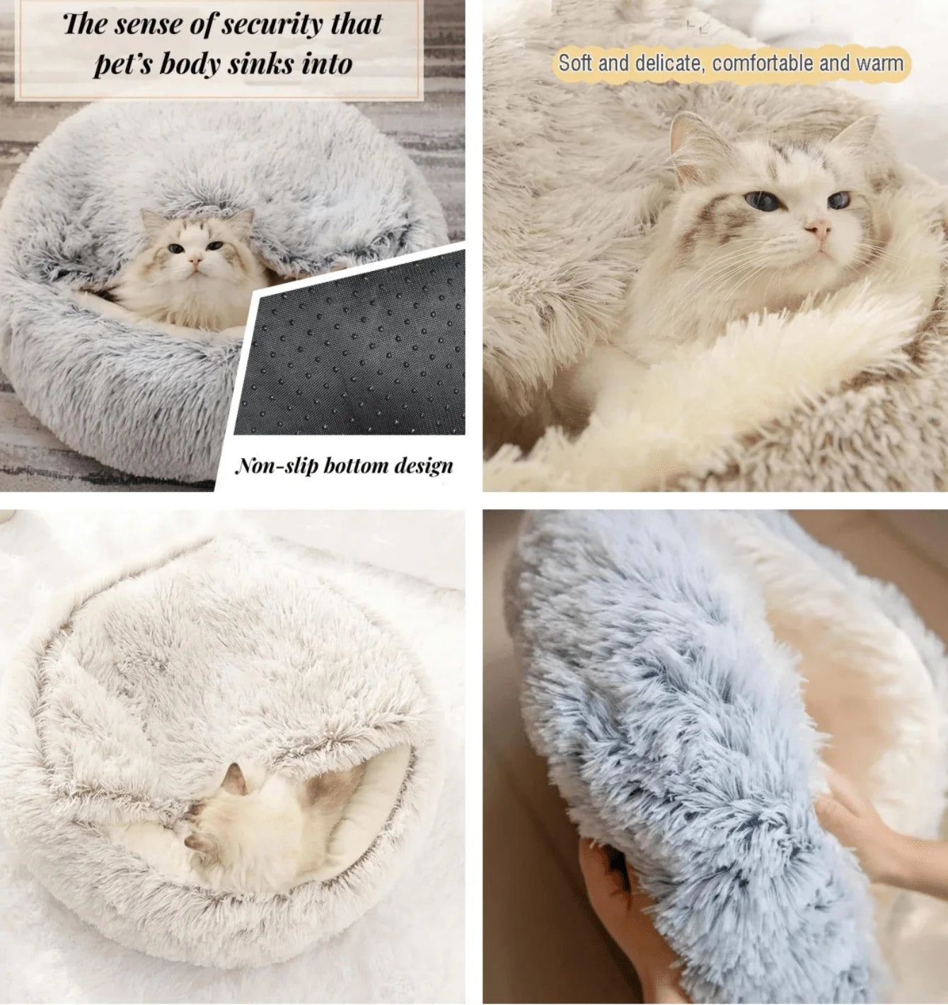 Fluffy Hooded Pet Bed for Cats and Small Dogs