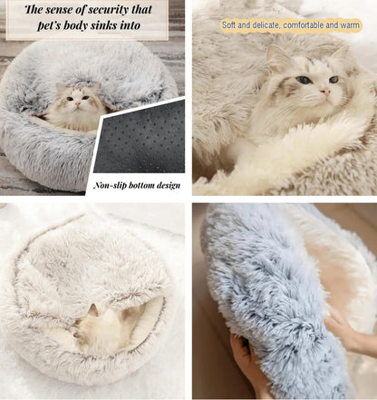 Fluffy Hooded Pet Bed for Cats and Small Dogs