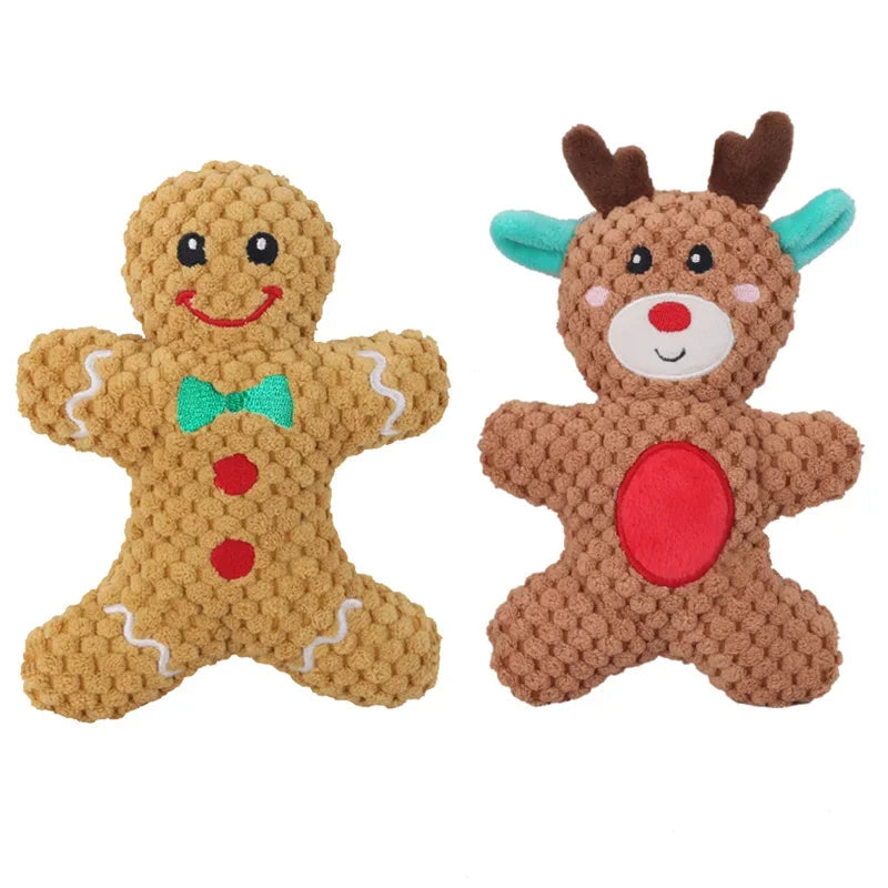 Plush Squeaky Dog Toy Set - Christmas Characters for Pets