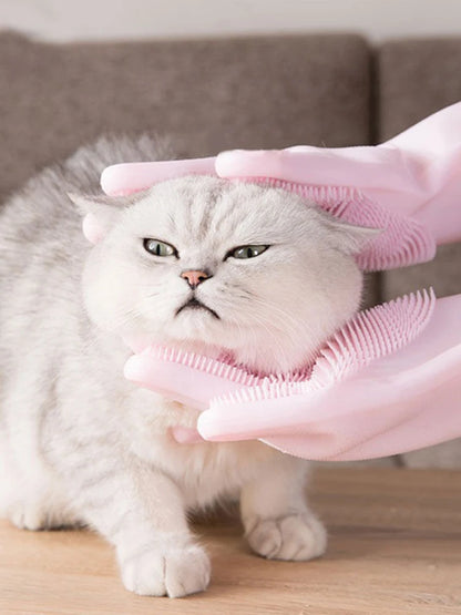 Silicone Bath Gloves and Scrub Brush for Dogs