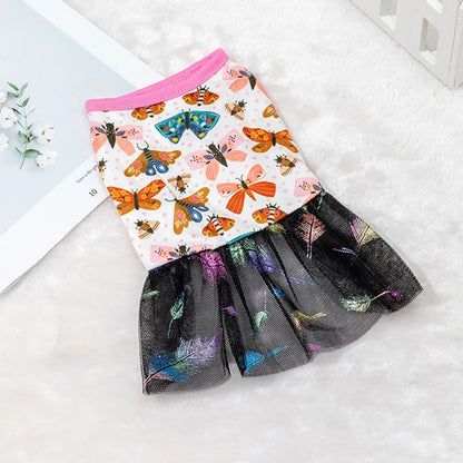 Lace Design Spring Summer Dog & Cat Dress with Mesh Skirt